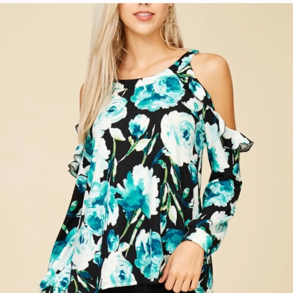 Papermoon Janice cold shoulder floral print top - Picture 3 of 4